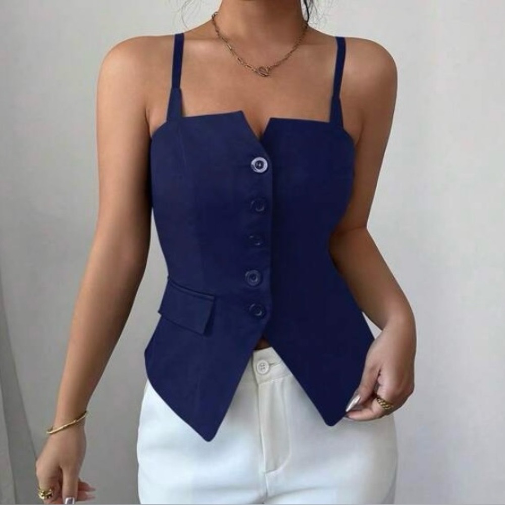 NEVER WORN Navy Blue Button-Up Spaghetti Strap